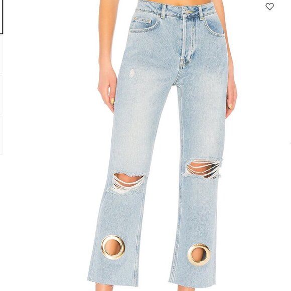 Anine Bing Denim - Anine Bing Giovanna Jeans Light Blue Distressed Grommet Women's Size 25